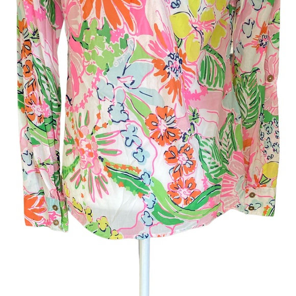 Lilly Pulitzer Target Nosey Posey Pink Aqua Blue Floral Button Down Blouse - S - Picture 9 of 15
